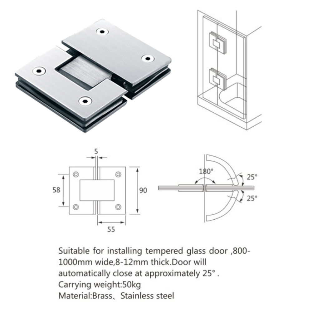 product-750-750 KD3002K Heavy Duty Rectangular Hinge Hardware Clamps Silicone Seal Strip Shower Door