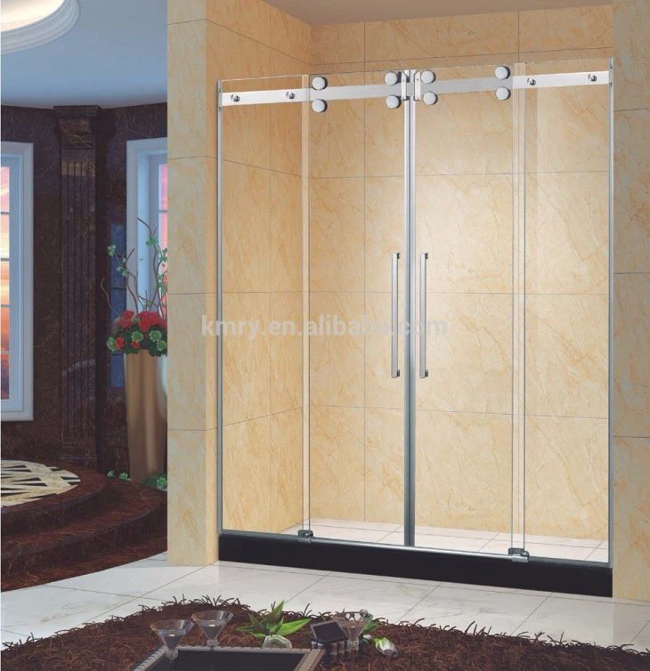 फ्रेमलेस डबल स्लाइडिंग बाथरूम शावर डोर, क्लियर ग्लास, क्रोम फिनिश स्टेनलेस स्टील हार्डवेयर (KD5312)